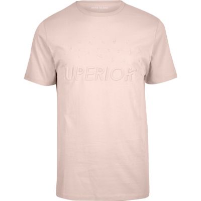 Light pink slim fit embossed T-shirt